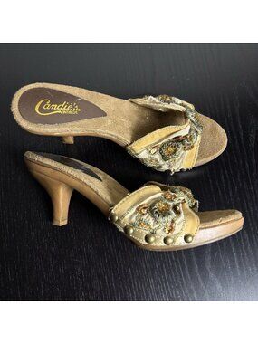 Vintage 90s/Y2K Womens Size 6 Candies Heeled Sandals Mule Heels Embellished READ